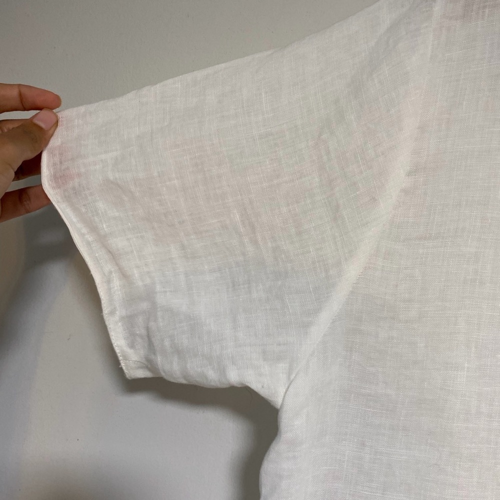 ZARA Linen Tie Front Blouse White Short Sleeve Top XS - Picture 5 of 11